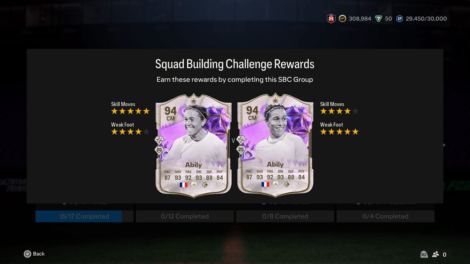 There are two versions of the EA FC 24 Camille Abily Ultimate Birthday Icon card (Image via EA Sports)